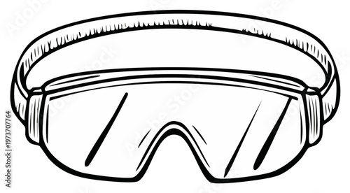 Safety glasses drawing protective eyewear transparent lens industrial eye protection equipment sketch outline monochrome illustration vector design