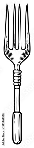 Elegant Engraved Fork Illustration for Culinary and Dining Themes A Vintage Style Silverware Design Depicting a Traditional Table Setting