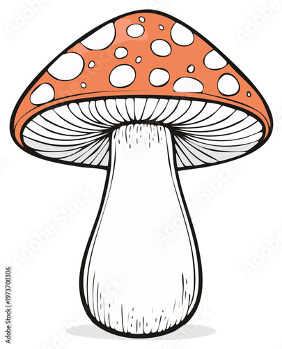 Stylized illustration of a red spotted mushroom on a white background