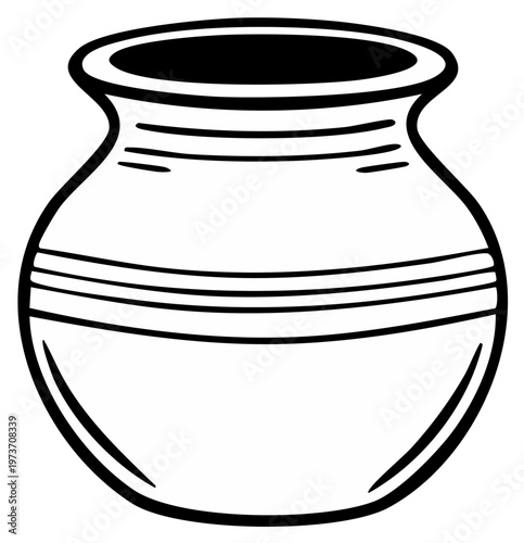 Black and white illustration of a ceramic pot