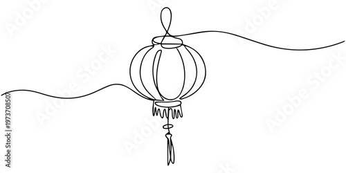 chinese paper lantern continuous one line drawing, Continuous one line drawing of chinese paper lantern . Vector illustration, Single line draw design, continuous line drawing chinese paper lantern 