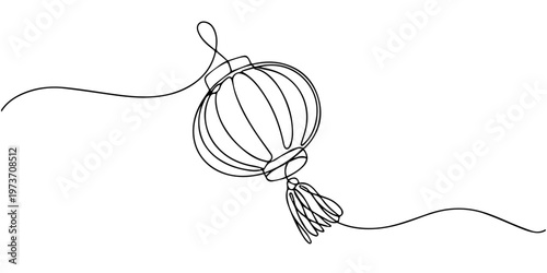 chinese paper lantern continuous one line drawing, Continuous one line drawing of chinese paper lantern . Vector illustration, Single line draw design, continuous line drawing chinese paper lantern 