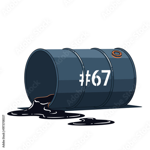 oil barrel spilling black crude oil on a white background symbolizing environmental hazard pollution and the fossil fuel industry