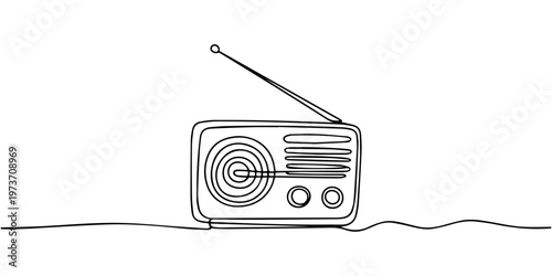 Radio continuous one line drawing, Continuous one line drawing of retro classic radio player. Vintage analog, World radio day concept in single line vector illustration. one line art icon drawing