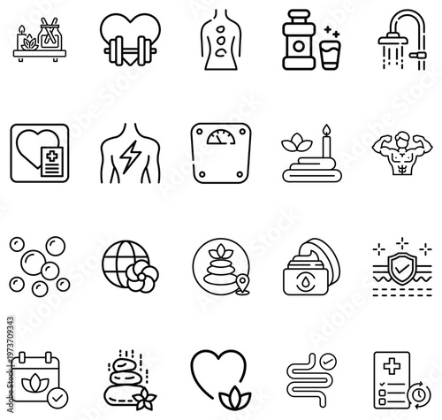 Health and Wellness Set Body Care Fitness Spa Relaxation Medical Symbols