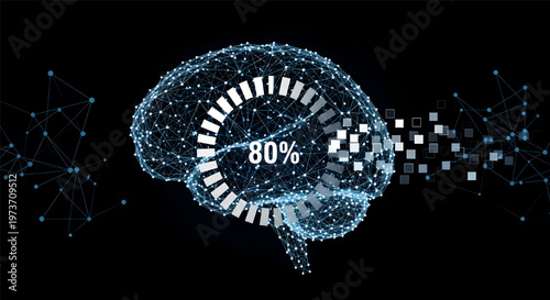 Brain with 80 loading bar digital concept futuristic neural network ai technology innovation data processing progress efficiency its illustration only