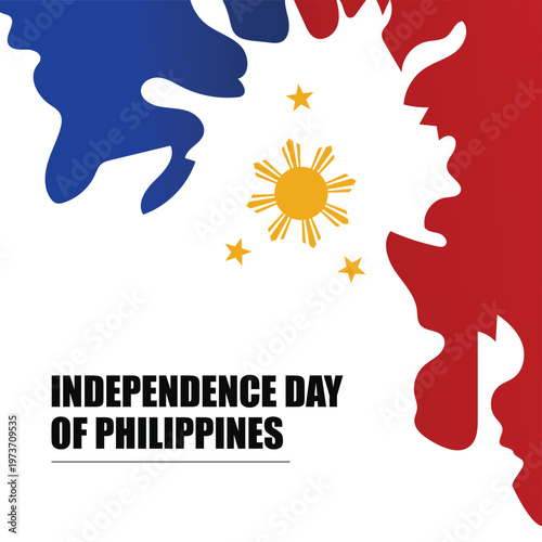 Philippines Independence Day vector background, Filipino national flag colors with sun and stars, abstract patriotic splash design for June 12 celebration