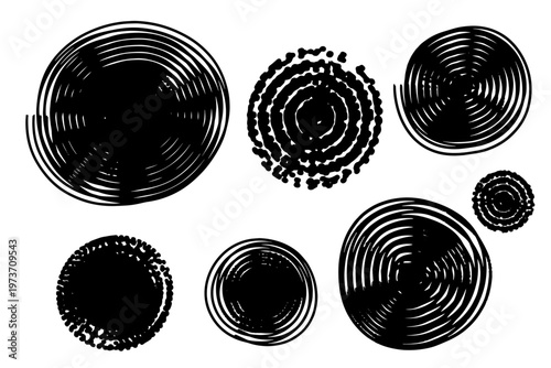 A set of abstract elements, decorative circles, spirals, spots. Vector graphics.