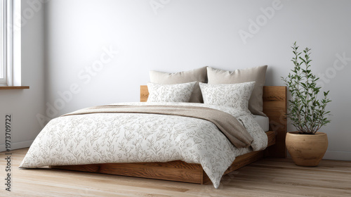 Modern Floral Bed Sheet Mockup Bedroom Decor