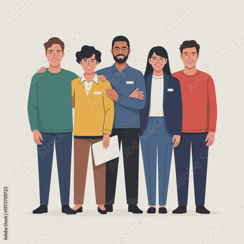 Diverse group of people standing together team crew adults men women