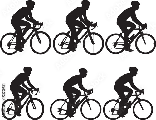 Cyclist silhouettes collection professional road bike racing poses.