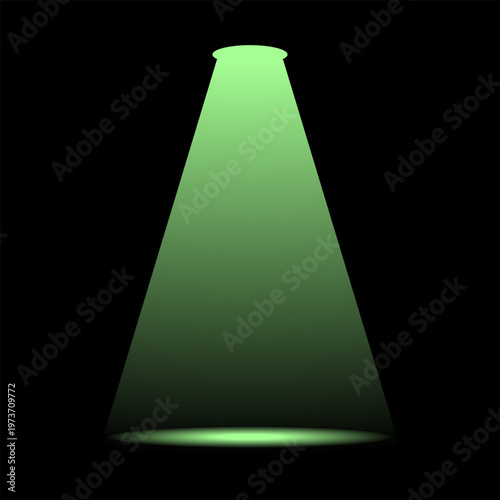 Green Spotlight Cone Light Effect on Dark Background Stage Illumination