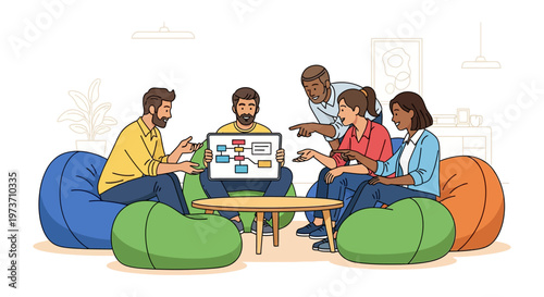 Colleagues Collaborating in Modern Office Lounge
