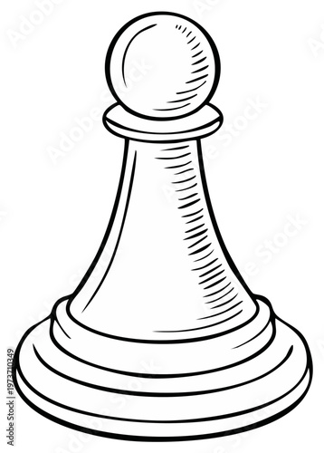 Black and white hand-drawn illustration of a chess pawn piece