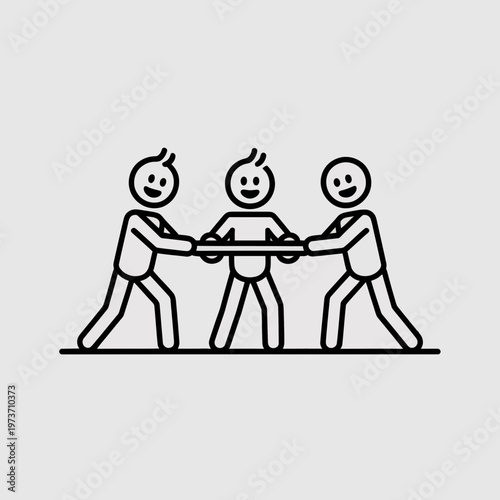 People pulling rope teamwork vector illustration team line art simple stick figures