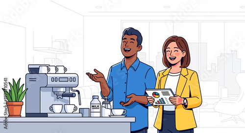 Colleagues Sharing Ideas at Office Coffee Station