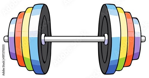 Illustration of a dumbbell with colorful weights, fitness equipment for building muscle strength through exercising, sport gear