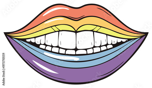 Rainbow Lips Vector Illustration Colorful Smile Lips LGBTQ Concept
