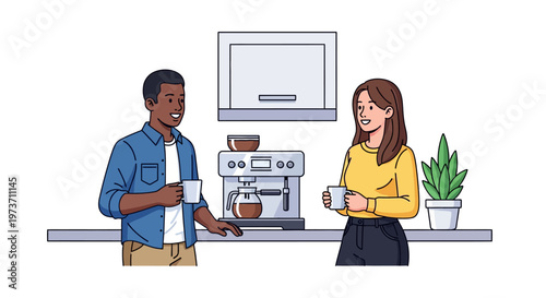 Diverse Colleagues Chatting by Office Coffee Machine
