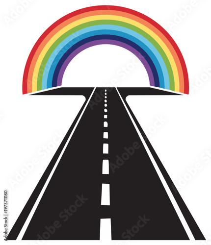 Pathway to rainbow ending, representing a journey toward hope and brighter future
