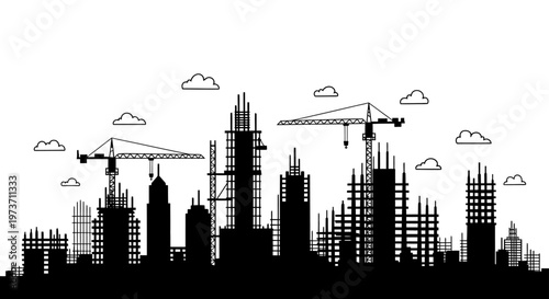 construction site city skyline with building development and tower cranes an urban landscape symbolizing growth and future projects.