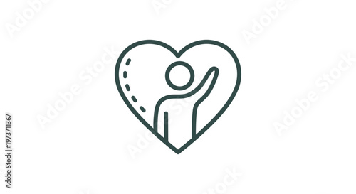 love care support heart icon concept showing a person reaching out inside a heart symbolizing empathy and community.