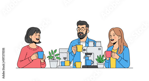 Office Coworkers Socializing During Coffee Break