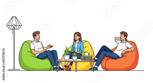 Professionals Relaxing in Modern Office Lounge