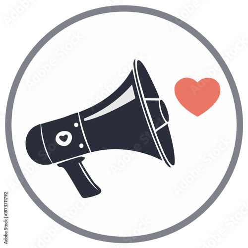 Vector icon of a megaphone with a heart symbol for love advocacy and positive communication