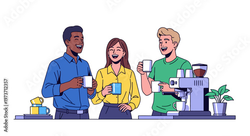 Colleagues Chatting Near Office Coffee Station