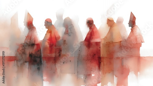 cardinals walking in conclave with motion blur