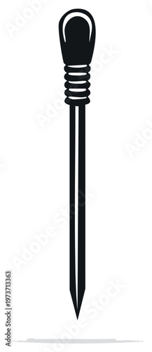 Black Awl Tool with Sharp Point and Handle Minimalist Vector Illustration