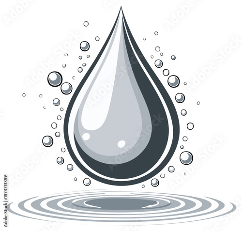Abstract water drop and ripples design. Concept of purity and freshness.