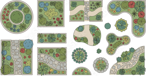 Generated on Vector set. Flower beds. Top view. Collection of different flower beds for architectural and landscape design vector art on white background