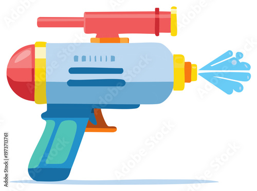 Colorful Plastic Water Gun Shooting Streams of Water Illustration
