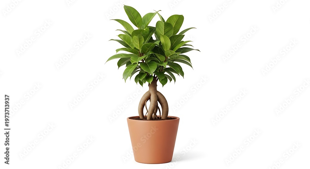 Fototapeta premium Potted ficus microcarpa bonsai tree isolated on white background