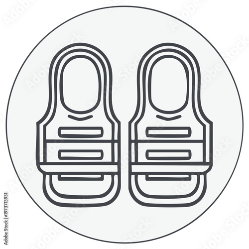 Line drawing icon of a pair of life vests or life jackets for maritime safety and flotation