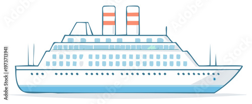 Cartoon cruise liner on the water for vacation trip and ocean voyage leisure and summer tours
