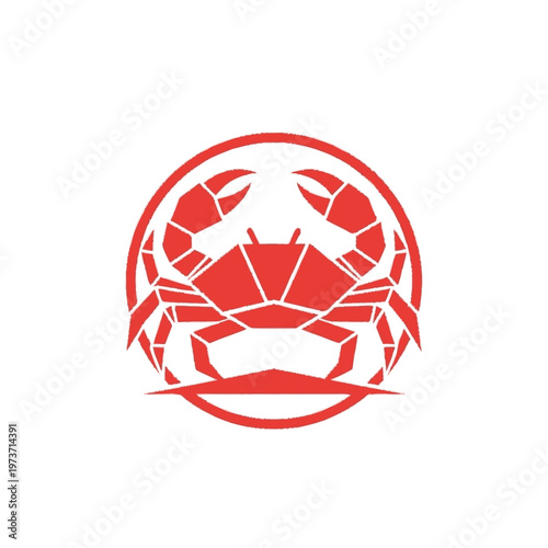 Red crab logo on white background.