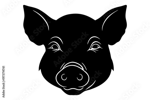 pig head silhouette vector, pig head black symbol
