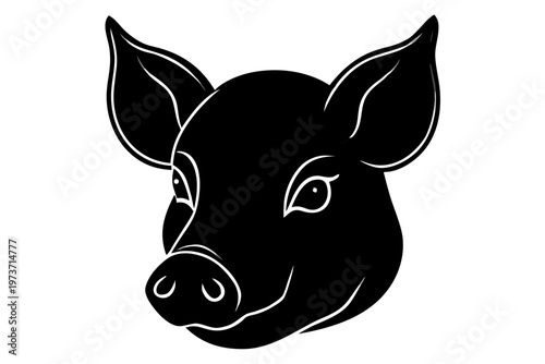 pig head silhouette vector, pig head black symbol

