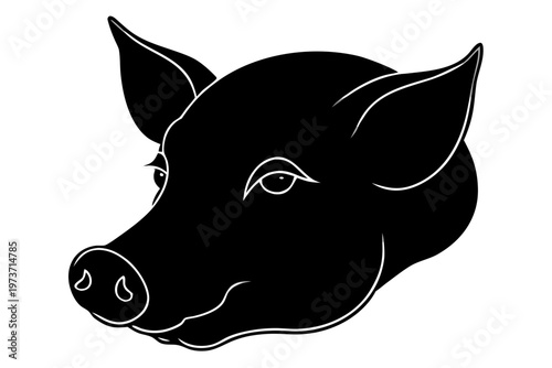 pig head silhouette vector, pig head black symbol
