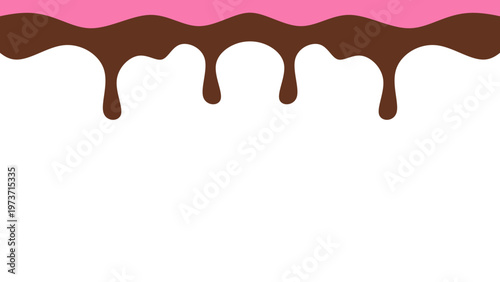 Sweet melting chocolate and pink strawberry icing glaze background. Melted syrup or dripping liquid sauce. Minimalist sweet chocolate and strawberry pink background. Minimalist wavy background.