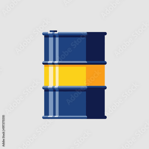 blue and yellow oil barrel an industrial drum representing fuel energy industry and crude oil storage isolated for business concepts.