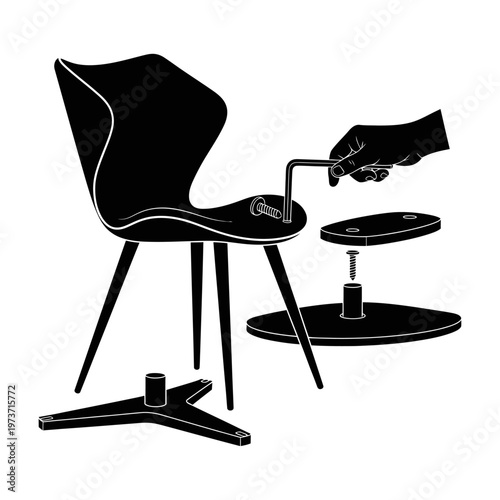 hand assembling a modern chair with an allen wrench showcasing DIY furniture assembly for home improvement projects
