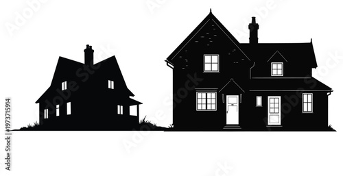 Spooky silhouette of victorian houses a halloween scene