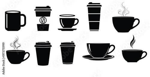 Black and white coffee cup collection various styles and designs