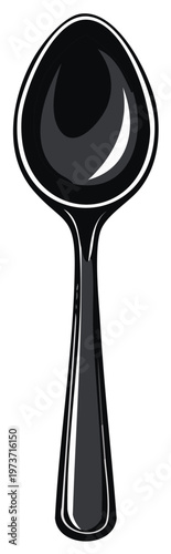 Illustration of a black spoon for food and dining
