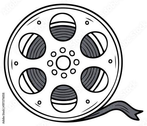 Classic Cinema Movie Film Reel in a Vintage Cartoon Style Illustration