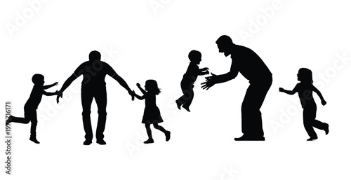 Family reunion silhouette a father welcoming his children home